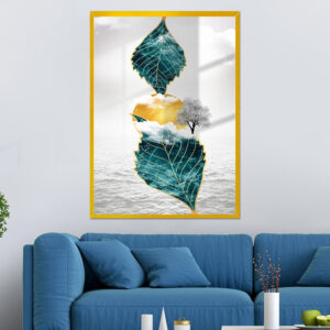 3d Chinese Art Golden Sun and Clouds Tree Leaf Acrylic Wall Painting