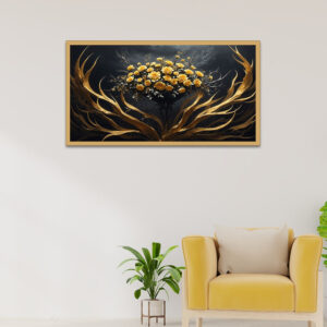 3D Yellow and Gold Flower Floating Frame Canvas Wall Painting