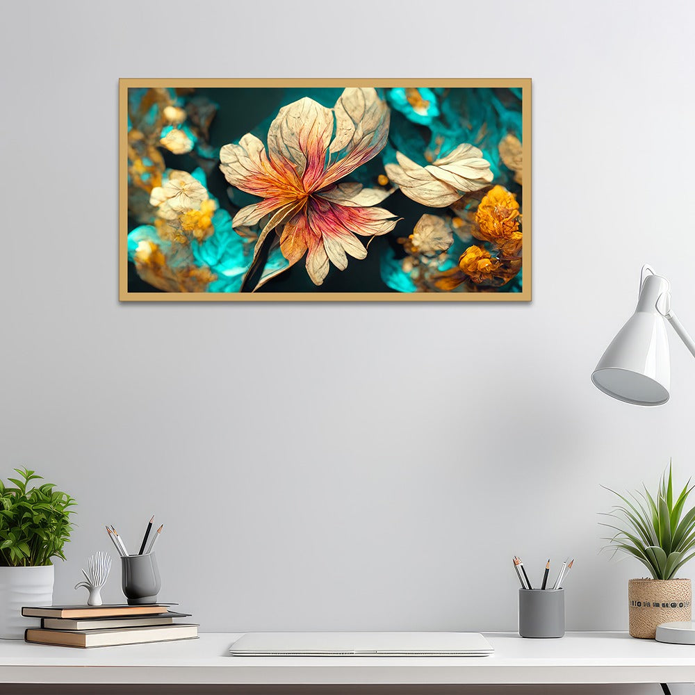 3D Multi Color Flower Canvas Wall Painting with Frame