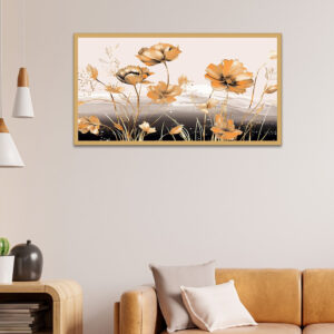Abstract Floral Art Golden Canvas Wall Painting With Frame